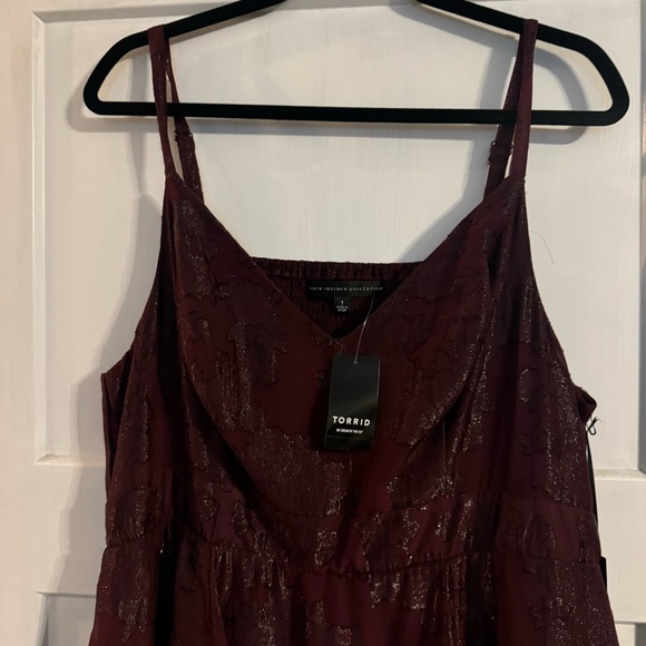 Torrid size 1 (XL) Insider Collection Burgundy Chiffon Handkerchief Hem Dress - Picture 4 of 12